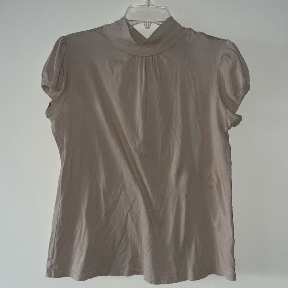 Cato Women's Taupe Button Closure Neck Blouse